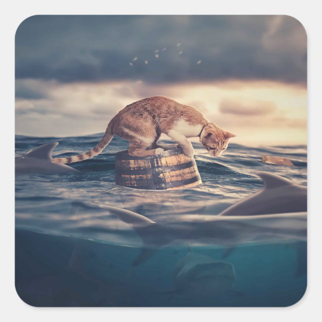 Pegatina Cuadrada Sueño Nap Cat o Pesadilla (Anverso)