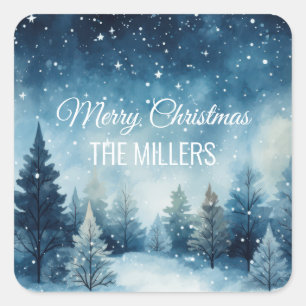 Pegatina Cuadrada Sueño paisaje de nevadas acuáticas en invierno