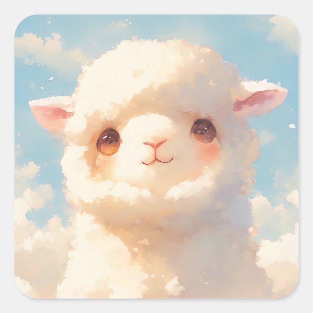 Pegatina Cuadrada Sueños de Alpaca Esponjosa (Anverso)