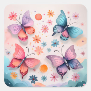 Pegatina Cuadrada Sueños de Mariposa