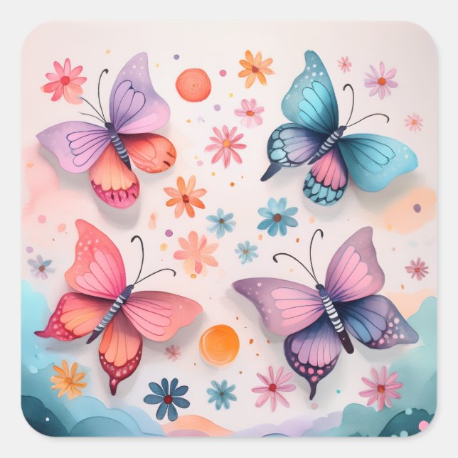 Pegatina Cuadrada Sueños de Mariposa (Anverso)