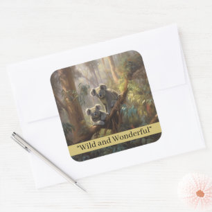 Pegatina Cuadrada Sueños del bosque de koalas, personalizado