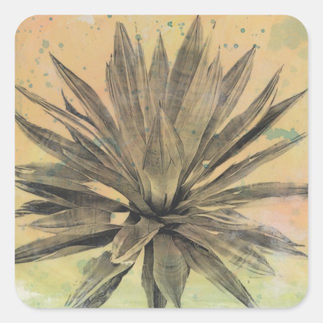 Pegatina Cuadrada Sueños del desierto | Planta verde (Anverso)