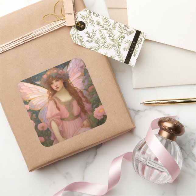 Pegatina Cuadrada Sueños Encantadores: Un Retrato De Hada Rosa De Wh (Regalar)