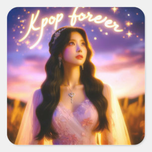 Pegatina Cuadrada Sueños y estrellas: Celebrando el K-Pop para siemp