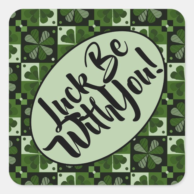 Pegatina Cuadrada Suerte Estar Con Ti Shamrock Checkerboard Pattern (Anverso)