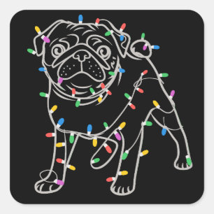 Pegatina Cuadrada Suéter de Navidad de árbol de perros Pug Xmas Masc