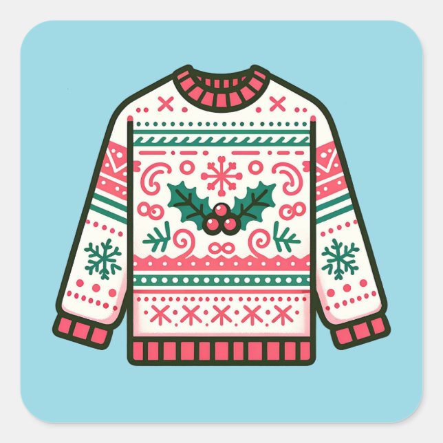 Pegatina Cuadrada Suéter feo de Navidad festivo  (Anverso)