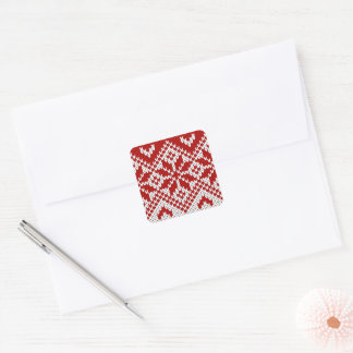 Pegatina Cuadrada Suéter feo de Navidad tejido rojo y blanco acogedo