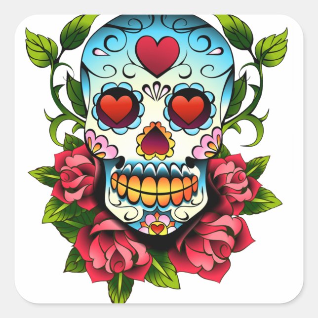 Pegatina Cuadrada Sugar Skull (Anverso)