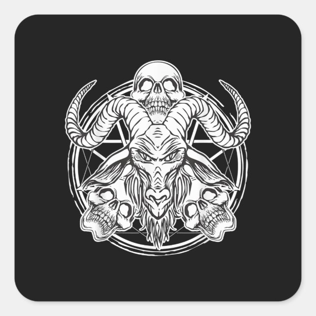 Pegatina Cuadrada Sugar Skull Baphomet Goat Gift (Anverso)