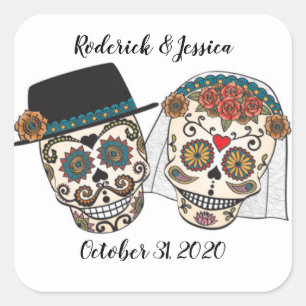Pegatina Cuadrada Sugar Skull Boda