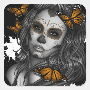 Pegatina Cuadrada Sugar Skull Chica