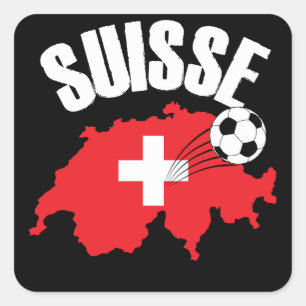 Pegatina Cuadrada Suisse Suiza Map Soccer