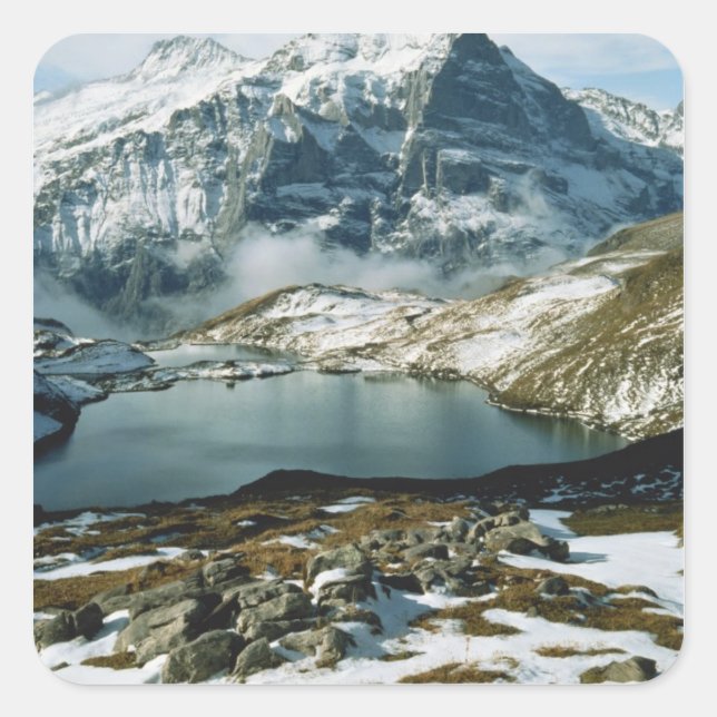 Pegatina Cuadrada Suiza, Grindelwald, Alpes Berneses, Vista (Anverso)