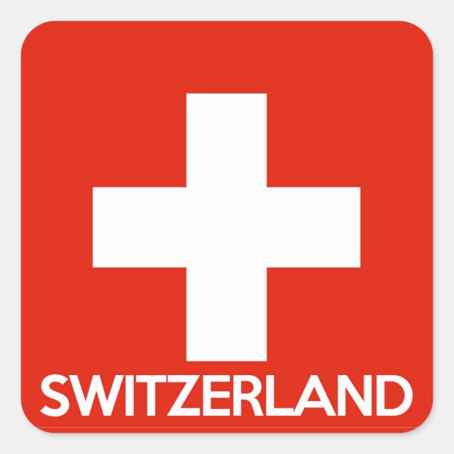 Pegatina Cuadrada Suiza nombre del símbolo del país nombre suizo (Anverso)