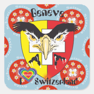 Pegatina Cuadrada Suiza Suisse Svizzera Svizra Switzerland pegamento