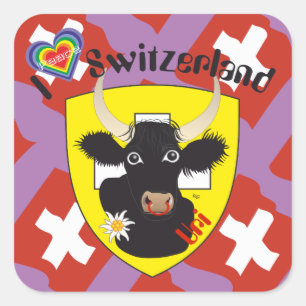 Pegatina Cuadrada Suiza Suisse Svizzera Svizra Switzerland pegamento