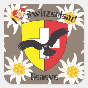 Pegatina Cuadrada Suiza Suisse Svizzera Svizra Switzerland pegamento
