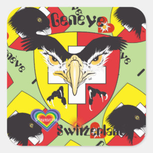 Pegatina Cuadrada Suiza Suisse Svizzera Svizra Switzerland pegamento