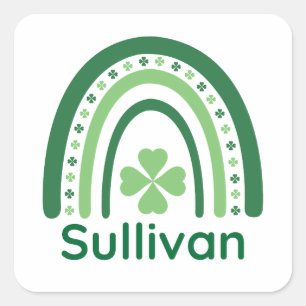Pegatina Cuadrada Sullivan Name Clover Boho Rainbow