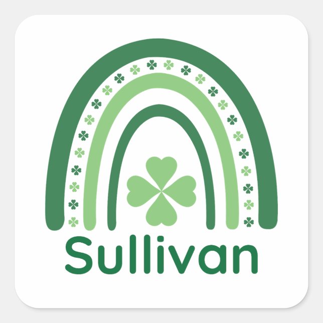 Pegatina Cuadrada Sullivan Name Clover Boho Rainbow (Anverso)