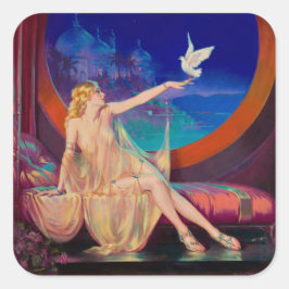 Pegatina Cuadrada Sultana la concubina del sultán árabe de 1925