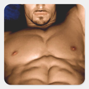 Pegatina Cuadrada Sultry Man on Bed - pintura original