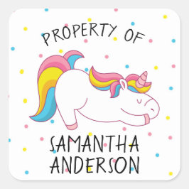 Pegatina Cuadrada Suministro escolar o propiedad de pegatinas de Uni
