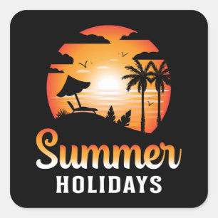 Pegatina Cuadrada Summer Beach Vacation Sea Surf Guay Sun Funny Gift