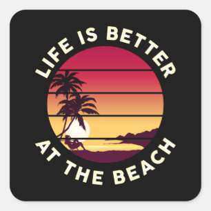 Pegatina Cuadrada Summer Beach Vacation Surf Guay Sun Sea Funny Gift