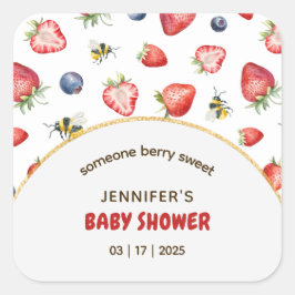 Pegatina Cuadrada Summer Berry Sweet Watercolor Baby Shower