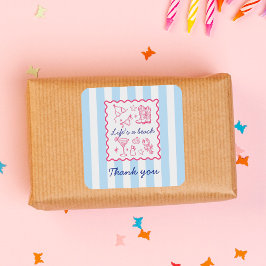 Pegatina Cuadrada Summer Blue Stripes Life's a Beach Thank You 