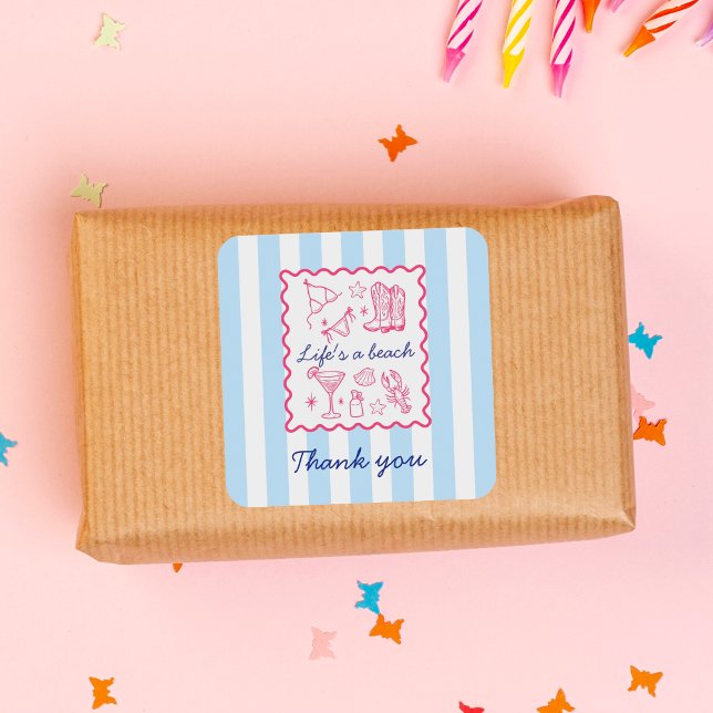 Pegatina Cuadrada Summer Blue Stripes Life's a Beach Thank You  (Subido por el creador)