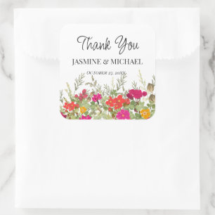 Pegatina Cuadrada Summer Floral Garden Wildflowers Boda Gracias