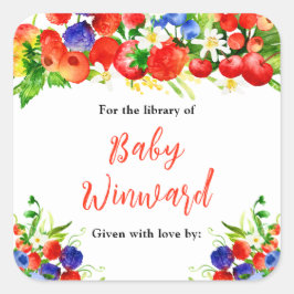 Pegatina Cuadrada Summer Mixed Berries Baby Shower Bookplate