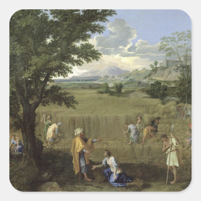 Pegatina Cuadrada Summer, o Ruth y Boaz, 1660-64 (Anverso)