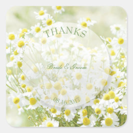 Pegatina Cuadrada Summerfield Daisies Chamomile Flower Boda Gracias