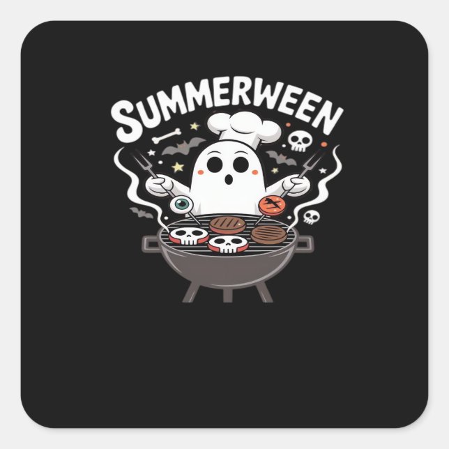 Pegatina Cuadrada Summerween BBBQ Funny (Anverso)