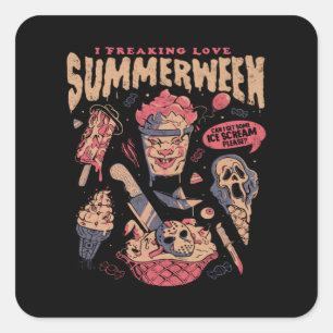 Pegatina Cuadrada Summerween - Divertidas películas de terror gótica