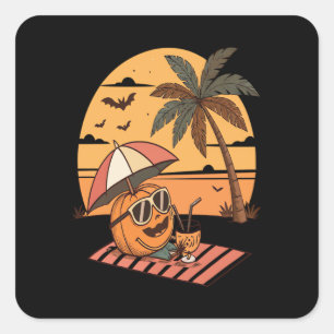 Pegatina Cuadrada Summerween Vibes - Calabaza De Vacaciones