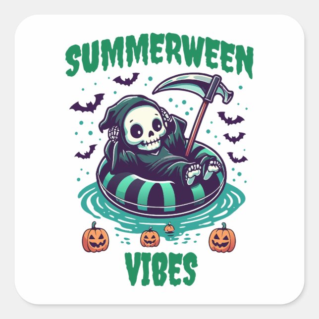 Pegatina Cuadrada Summerween Vibes – Reaper Relaxed (Anverso)