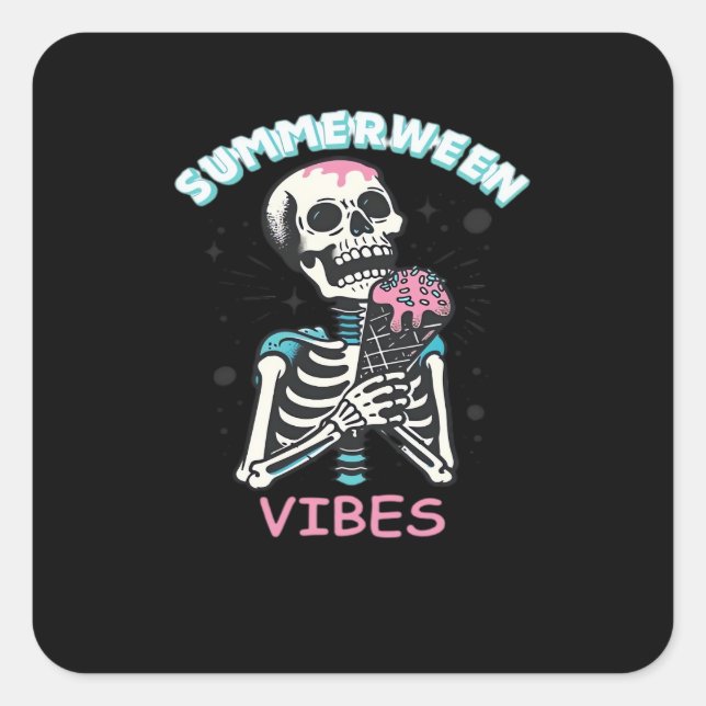 Pegatina Cuadrada Summerween Vibes Spooky Summer Pumpkin Classic (Anverso)