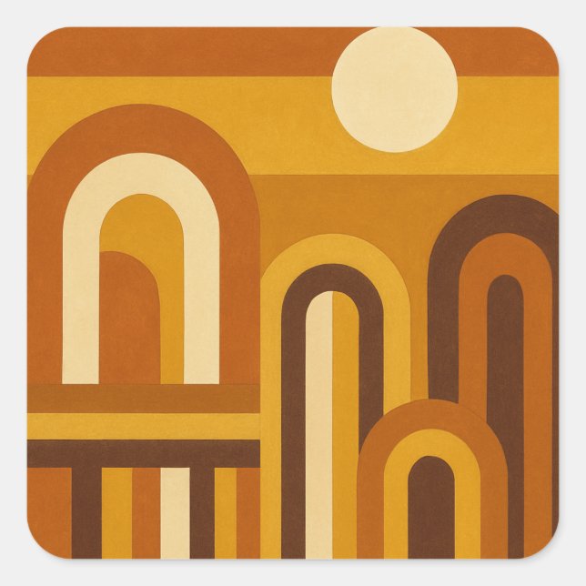 Pegatina Cuadrada Sun & Arches Mid Century Modern Geometric Design (Anverso)