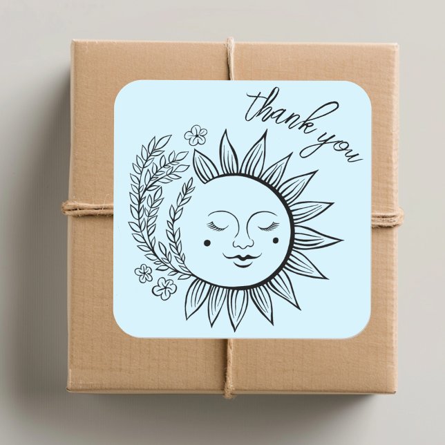 Pegatina Cuadrada Sun Floral Boho GRACIAS Elegante Moda Pastel (Sun Floral Boho THANK YOU Elegant Chic Pastel Square Sticker
)