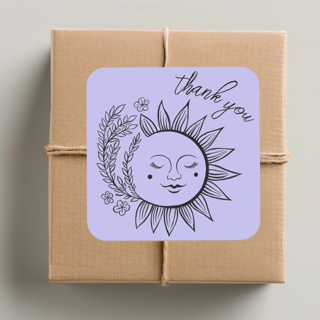 Pegatina Cuadrada Sun Floral Boho GRACIAS Elegante Moda Pastel (Sun Floral Boho THANK YOU Elegant Chic Pastel Square Sticker
)