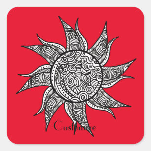 Pegatina Cuadrada Sun Tattoo Thunder_Cove al estilo Henna