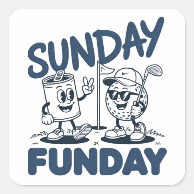 Pegatina Cuadrada Sunday Funday Golf Funny Golfing Golfers Retro (Anverso)