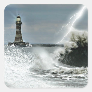 Pegatina Cuadrada Sunderland - Roker Pier & Lighthouse
