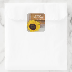 Pegatina Cuadrada Sunflower and Veil Country Wedding Gracias Etiquet